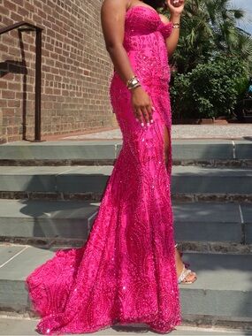 CUSTOM MADE Hot Pink Strapless Beaded Evening Gown